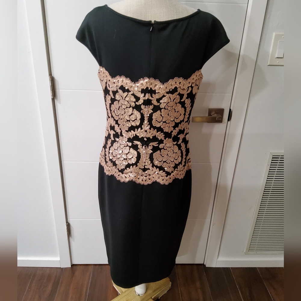 Tadashi Shoji Neoprene and Paillette Lace Dress Size 12 - Picture 8 of 12